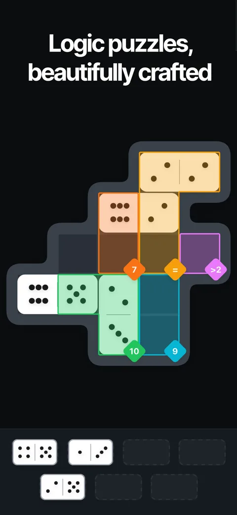 dotio pips puzzle app: logic puzzles with dominoes on a coloured grid